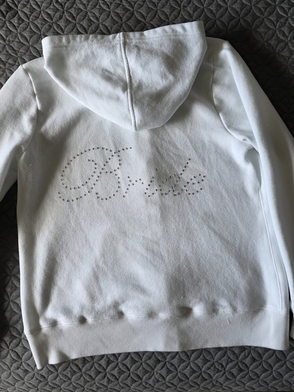 Gilligan & O'Malley White Rhinestone 'Bride' Full Zip Hoodie, XL